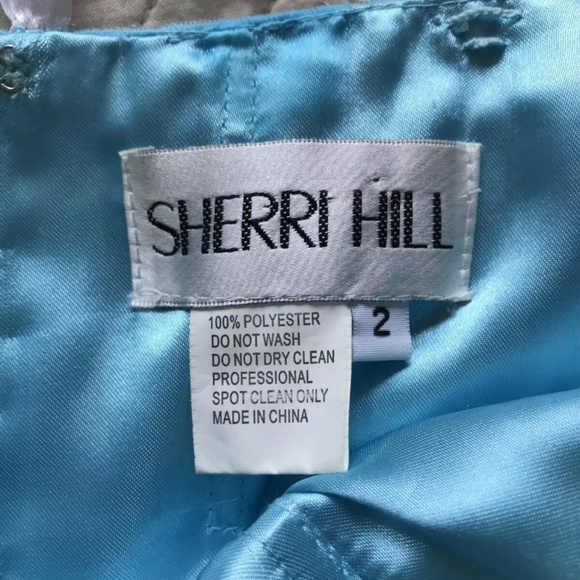 SHERRI HILL Blue beaded embellished gemstone rhinestone chiffon dress - Picture 4 of 5
